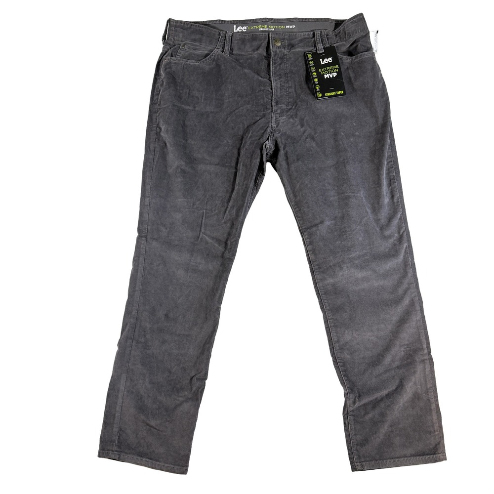 Lee Men Extreme Motion MVP Straight Taper Corduroy Pants 42x32 Static Grey